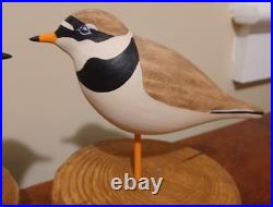 Hand Made Ringed Plovers Wood Shorebird Sculpture Signed By Artist 6 Total