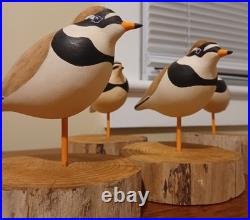 Hand Made Ringed Plovers Wood Shorebird Sculpture Signed By Artist 6 Total
