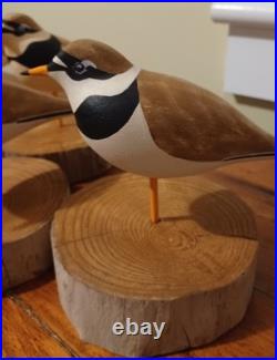 Hand Made Ringed Plovers Wood Shorebird Sculpture Signed By Artist 6 Total