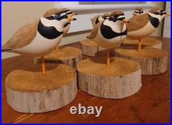 Hand Made Ringed Plovers Wood Shorebird Sculpture Signed By Artist 6 Total