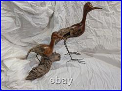 Hand-carved Driftwood Sculpture Bird on Steel Legs Branded JPM James P. Morton X2