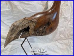 Hand-carved Driftwood Sculpture Bird on Steel Legs Branded JPM James P. Morton X2