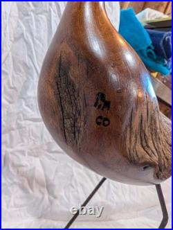 Hand-carved Driftwood Sculpture Bird on Steel Legs Branded JPM James P. Morton X2