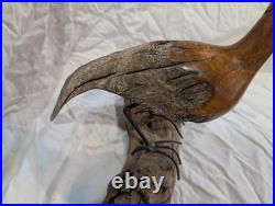 Hand-carved Driftwood Sculpture Bird on Steel Legs Branded JPM James P. Morton X2