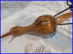 Hand-carved Driftwood Sculpture Bird on Steel Legs Branded JPM James P. Morton X2