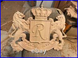 Hand carved Hardwood Applique onlay Lion Crest Emblem