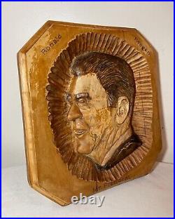 Hand carved Ronald Reagan Presidential Folk Art wall wood carving sculpture