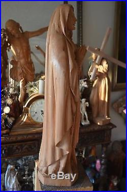 Hand carved wood Our Lady of Lourdes Mary Madonna Religious statue Sculpture