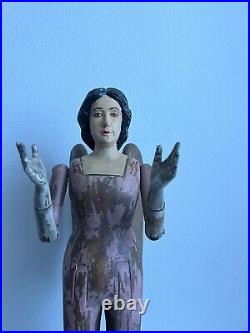 Hand carved wood articulated Arms 27statue Angel Sculpture Art