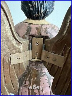 Hand carved wood articulated Arms 27statue Angel Sculpture Art