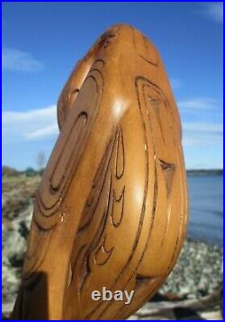 Hand carved wooden Art sculpture, HERON on base, artist signed, highest quality