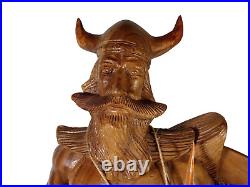 Handcarved Carved Wood 25 Realistic Viking with Axe & Spear VERY RARE & UNIQUE