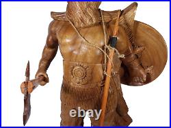 Handcarved Carved Wood 25 Realistic Viking with Axe & Spear VERY RARE & UNIQUE