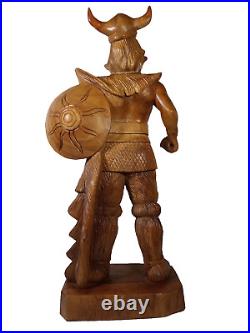 Handcarved Carved Wood 25 Realistic Viking with Axe & Spear VERY RARE & UNIQUE