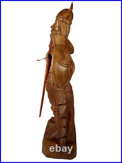 Handcarved Carved Wood 25 Realistic Viking with Axe & Spear VERY RARE & UNIQUE