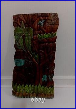 Handcarved Vintage Wood VILLAGE SCENE Wall Art From Haiti 27 X 12