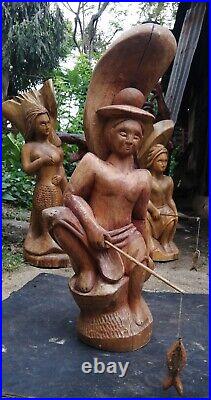 Handcrafted Carving, Wood Carving, Fishman Wood Carving, Tree Spirit Carving