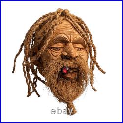 Handcrafted Natural Coconut Shell Face Mask Wall Hanging Old Man Carving Art &