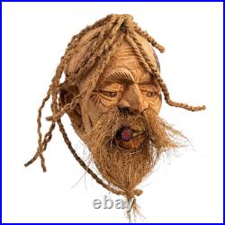 Handcrafted Natural Coconut Shell Face Mask Wall Hanging Old Man Carving Art &