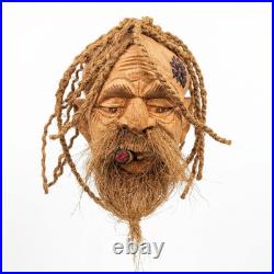 Handcrafted Natural Coconut Shell Face Mask Wall Hanging Old Man Carving Art &