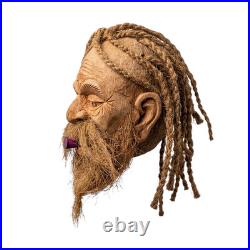 Handcrafted Natural Coconut Shell Face Mask Wall Hanging Old Man Carving Art &