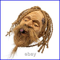 Handcrafted Natural Coconut Shell Face Mask Wall Hanging Old Man Carving Art &