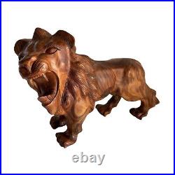 Handcrafted Rosewood Lion Statue Roaring Jungle Lion Carving Art, Unique. NEW