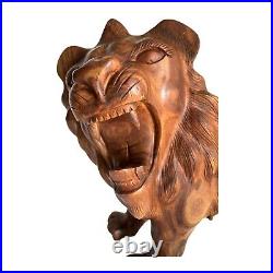 Handcrafted Rosewood Lion Statue Roaring Jungle Lion Carving Art, Unique. NEW