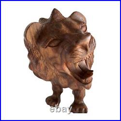 Handcrafted Rosewood Lion Statue Roaring Jungle Lion Carving Art, Unique. NEW