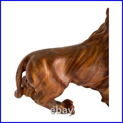 Handcrafted Rosewood Lion Statue Roaring Jungle Lion Carving Art, Unique. NEW