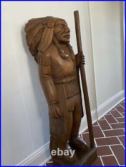 Handcrafted Solid Wood Indian Chief Statue