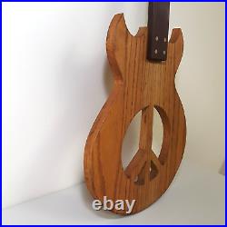 Handmade Folk Art Wooden Guitar Cut Out Hippie Boho Peace & Love Wall Decor