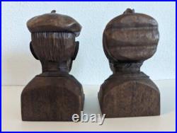 Handmade Hand Carved Wood Busts J Alberdi Mid-Century Carving Old Man & Woman