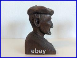 Handmade Hand Carved Wood Busts J Alberdi Mid-Century Carving Old Man & Woman