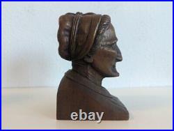 Handmade Hand Carved Wood Busts J Alberdi Mid-Century Carving Old Man & Woman