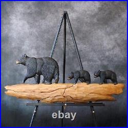 Handmade Large Wood Carving Bear Family Mama & Cubs Folk Art Rustic Wall Hanging