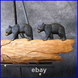 Handmade Large Wood Carving Bear Family Mama & Cubs Folk Art Rustic Wall Hanging