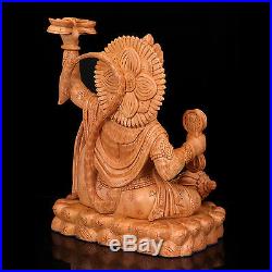Hanuman Statue God Hindu Monkey Sculpture Wood Carved Figurine Lord Strength Art