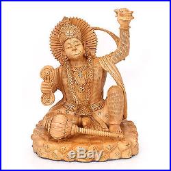 Hanuman Statue God Hindu Monkey Sculpture Wood Carved Figurine Lord Strength Art
