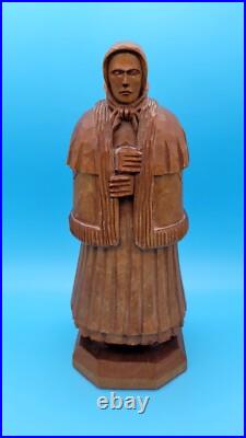 Hard Made Hungary Artist Carved Painted Wooden Old Woman Lady Figurine 9 TALL