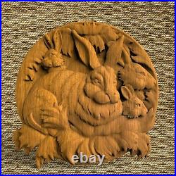 Hares Animals Ornament Wood Carved Plaque WALL HANGING ART WORK HOME DECOR