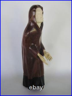 Haunted Wood Carving Figurine of Monk Unsettling Vintage with Eerie Inscription Haunted Wood Carving Figurine of Monk Unsettling Vintage with Eerie Inscription