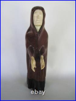 Haunted Wood Carving Figurine of Monk Unsettling Vintage with Eerie Inscription Haunted Wood Carving Figurine of Monk Unsettling Vintage with Eerie Inscription