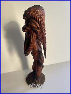 Hawaiian Tiki God Sculpture Wood Carving Mid Century Statue Older 18 Inches 1950