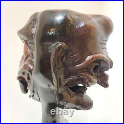 Head 3D Two Different Faces Art Deco Scary Carved Solid Wood Large Statue W Base