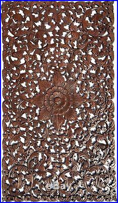 Headboard Balinese Floral Tropical Carved Wood Wall Panel. Size 27x48Dark Brown