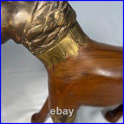 Heavy Hand-Carved Wood and Brass Tiger / Lion Sculpture Statue