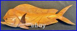 Highly Detailed Mahi-Mahi, Dorado, Dolphin Fish Wood Carving On Driftwood Base