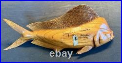 Highly Detailed Mahi-Mahi, Dorado, Dolphin Fish Wood Carving On Driftwood Base