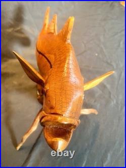 Highly Detailed Snook Fish Wood Carving On Wood Driftwood